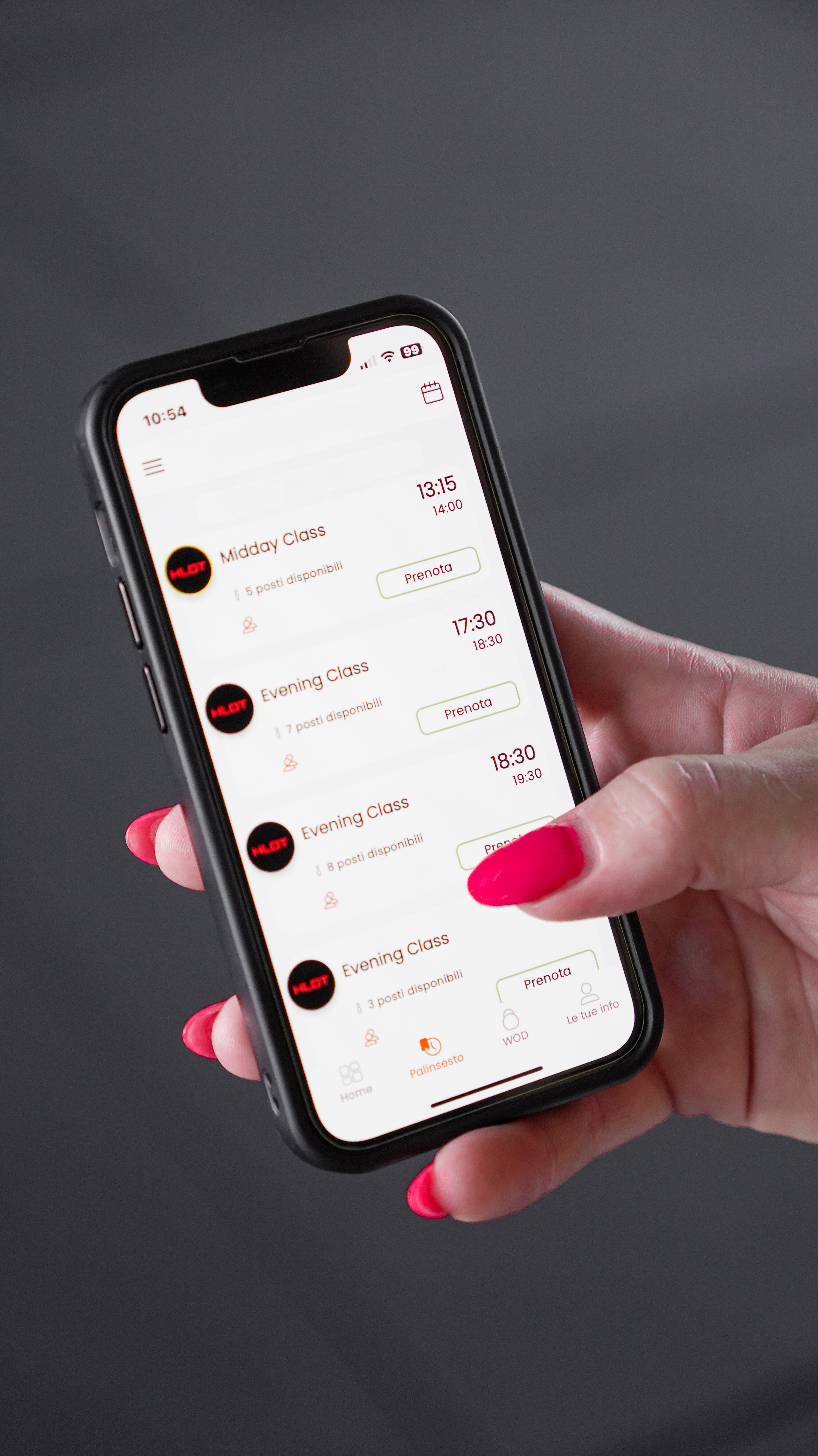 Schermata dell'app Hold Out per prenotare le classi